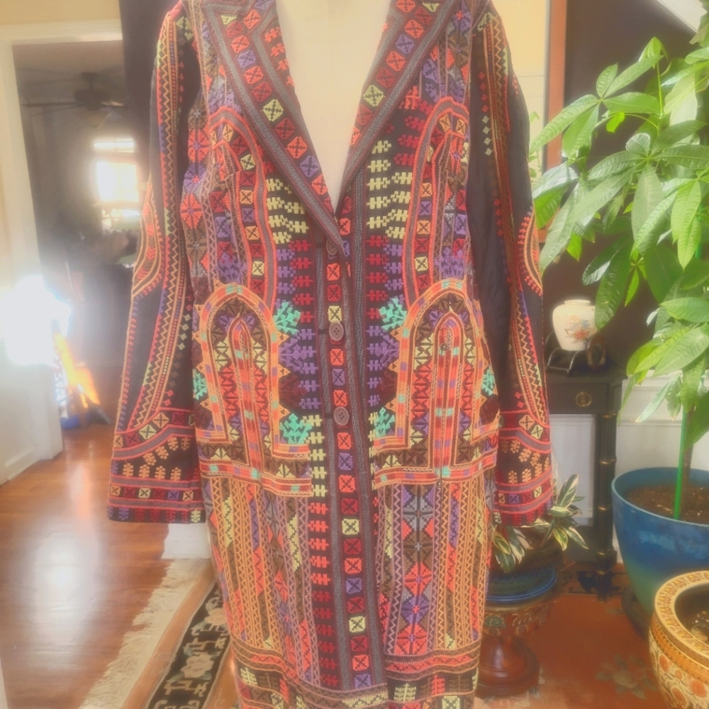 Johnny Was embroidered long jacket.